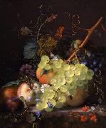 Jan van Huysum Still-life of grapes and a peach on a table-top Sweden oil painting artist